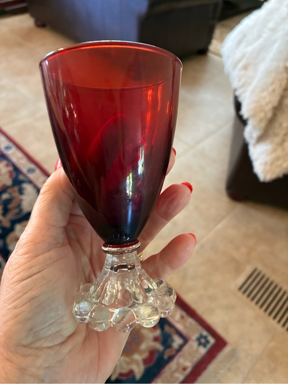 Ruby Red Goblets with Clear Bubble Stem